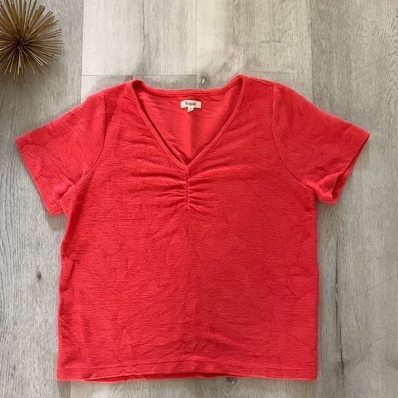 Madewell‎ Ottoman Jacquard Ruched-Front Top size M orange short sleeves - Picture 6 of 10